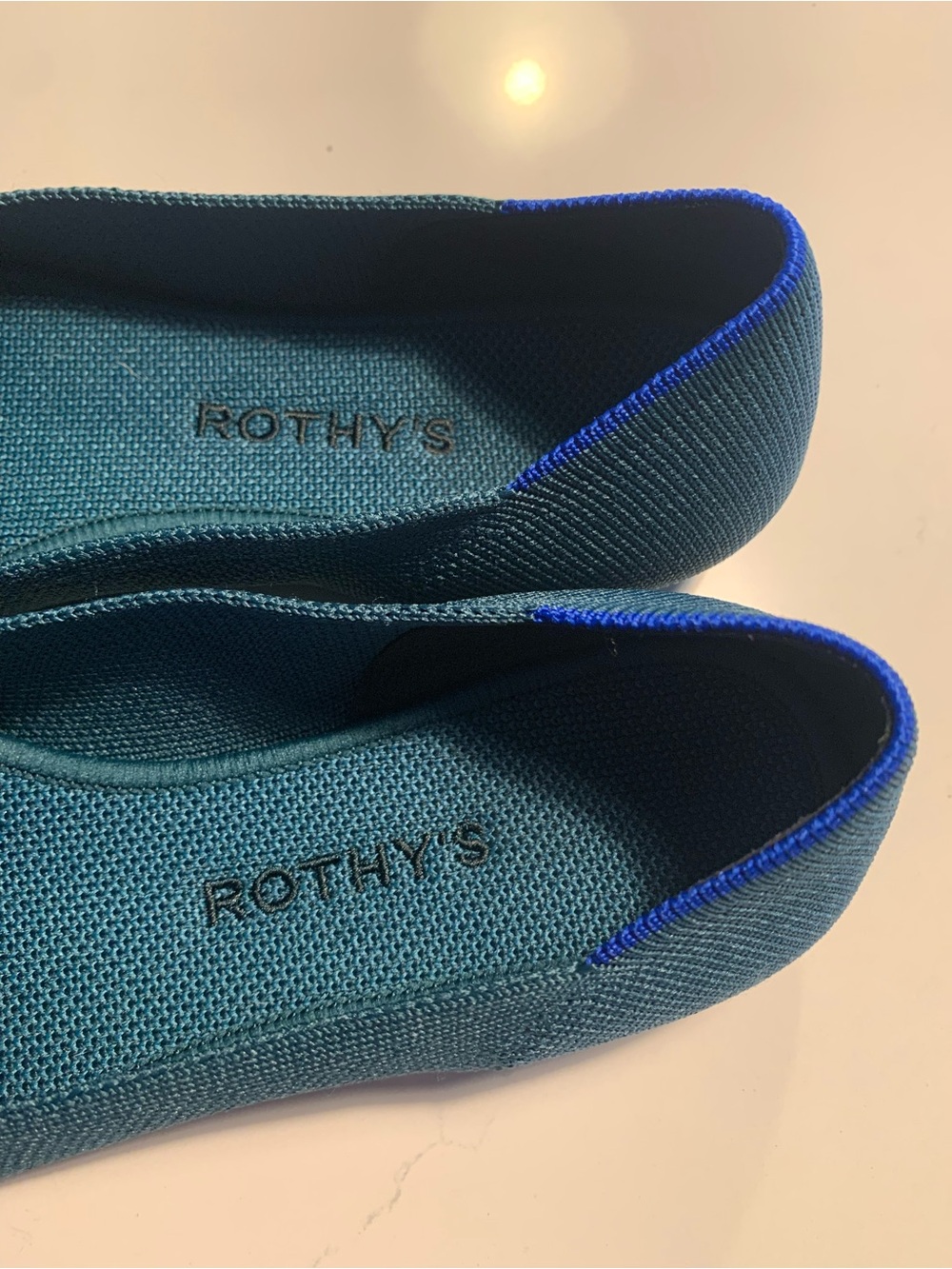 Rothy's Teal Knit Ballet Flats with Blue Trim - Picture 2 of 5